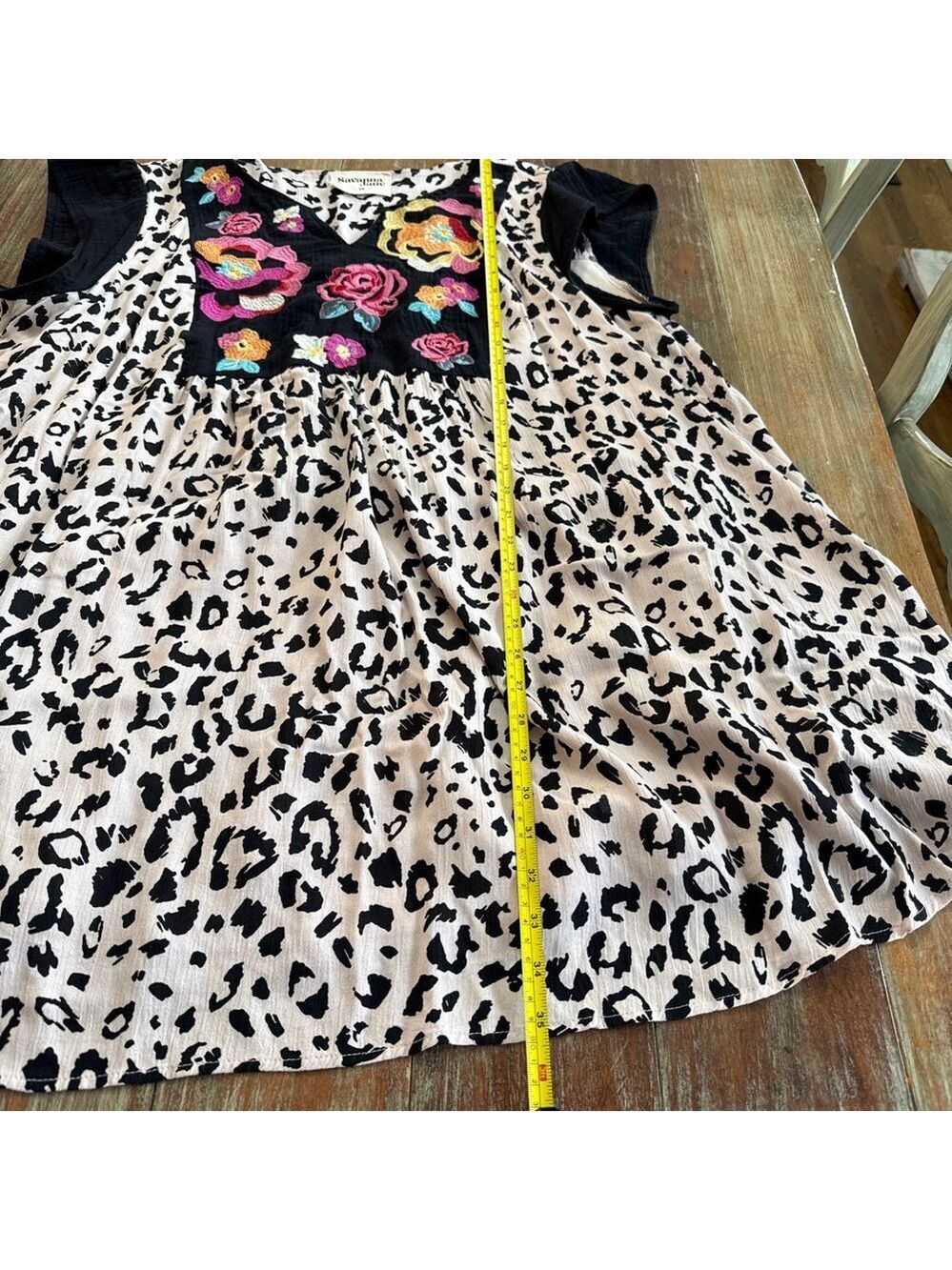 Savanna Jane Mini Dress 2X Beige Black Leopard Floral Multicolor Embroidery Boho - Picture 12 of 16